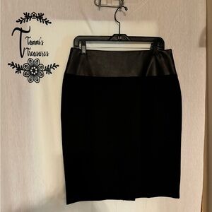 Women’s Black Pencil Skirt with Faux Leather band at top and Zipper BackSize 10